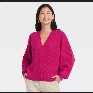 a new day Women's V-Neck Sweater - Fuchsia
